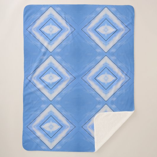 Couverture Sherpa Diamants de teinture bleu et blanc Boho Chic (Devant)