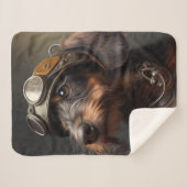 Couverture Sherpa Dieselpunk À poils durs Dachshund Steampunk Gogget (Devant (Horizontal))