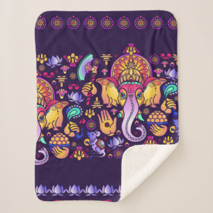 Couverture Sherpa Dieu hindou Ganesha et symboles indiens en bande