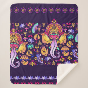 Couverture Sherpa Dieu hindou Ganesha et symboles indiens en bande