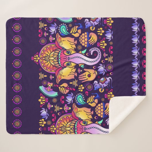 Couverture Sherpa Dieu hindou Ganesha et symboles indiens en bande (Devant (Horizontal))