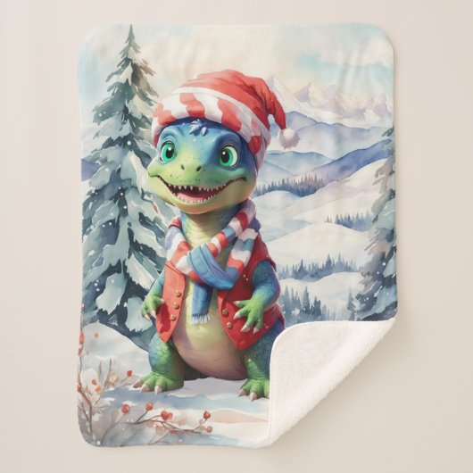 Couverture Sherpa Dino Wonderland Festive Aquarelle (Devant)