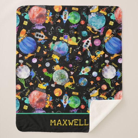 Couverture Sherpa Dinosaur Construction Crew Space Kids Personnalisé (Devant)