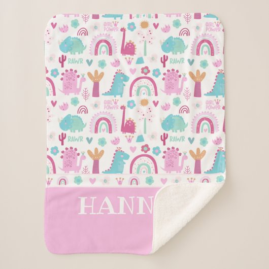 Couverture Sherpa Dinosaure de puissance féminine personnalisée (Devant)