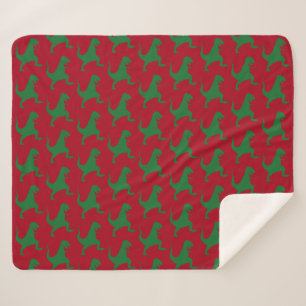 Couverture Sherpa Dinosaure rouge et vert Noël Sherpa Blanket