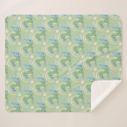 Couverture Sherpa Dinosaure vert et bleu Baby Boy Sherpa Blanket (Devant (Horizontal))