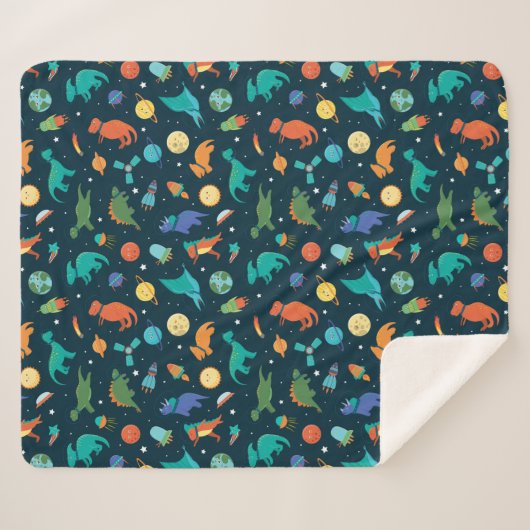 Couverture Sherpa Dinosaures Dans Les Planètes Spatiales Rocket Ship (Devant (Horizontal))