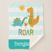 Couverture Sherpa Dinosaures mignons Baby Boy Bold Turquoise Nom de (Devant)