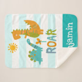 Couverture Sherpa Dinosaures mignons Baby Boy Bold Turquoise Nom de (Devant (Horizontal))