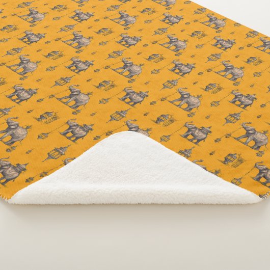 Couverture Sherpa Diwali Elephant in Golden Field Toile de Jouy  (3/4)