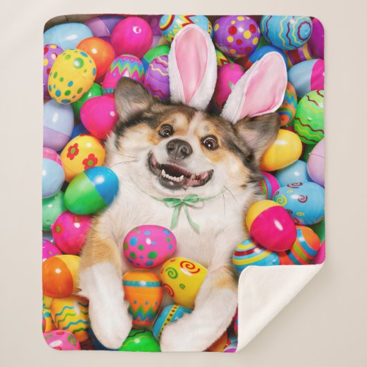 Couverture Sherpa Dog Laying on Easter Eggs (Devant)