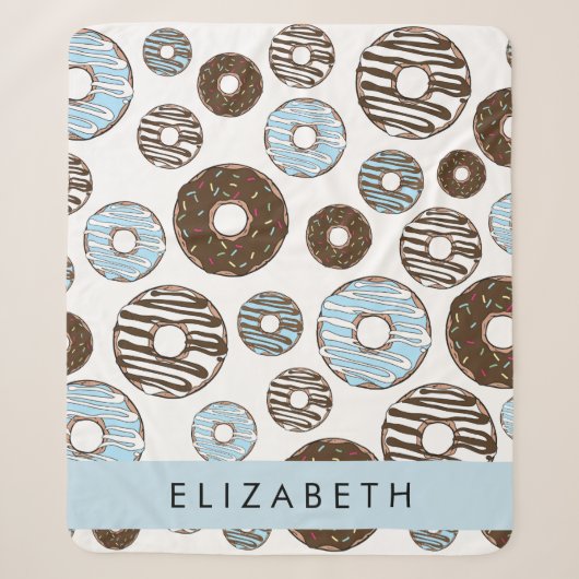 Couverture Sherpa Donuts Bleus, Donuts Brown, Sprinkings, Votre Nom (Devant)