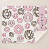 Couverture Sherpa Donuts Roses, Donuts Blancs, Sprinkings, Votre Nom (Devant (Horizontal))