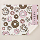 Couverture Sherpa Donuts Roses, Donuts Brown, Sprinkings, Votre Nom (Devant (Horizontal))
