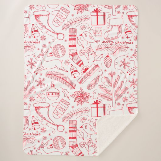 Couverture Sherpa Doodle motif de Noël rouge (Devant)