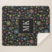 Couverture Sherpa Doodles japonais Kawaii sur initiales de monogramm (Devant (Horizontal))