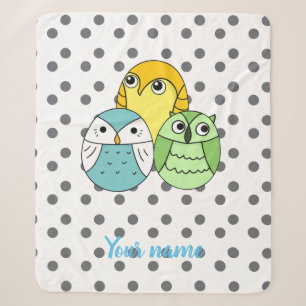 Couverture Sherpa Dots personnalisés hibou enfants motifs blanc