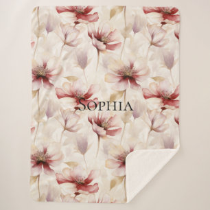 Couverture Sherpa Douce Lavande Fleurie Mariage Burgundy Crème