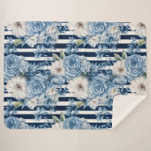 Couverture Sherpa Douche de Mariage Fleurs en Rayures Bleu Marine (Devant (Horizontal))