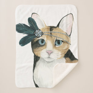Couverture Sherpa Downton Cat Bejeweled With Feathers