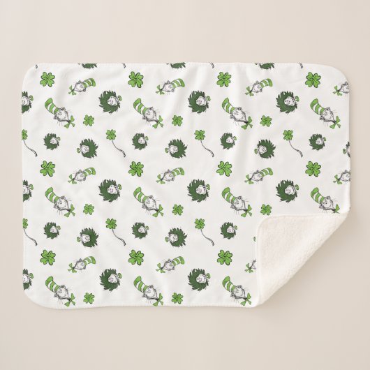 Couverture Sherpa Dr Seuss | Chat dans le Motif Casquette Clover (Devant (Horizontal))