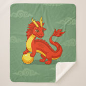 Couverture Sherpa Dragon Chinois Rouge sur Fond Vert (Devant)