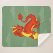Couverture Sherpa Dragon Chinois Rouge sur Fond Vert (Devant (Horizontal))