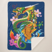 Couverture Sherpa Dragon chinois vert Koi (Devant)