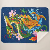 Couverture Sherpa Dragon chinois vert Koi (Devant (Horizontal))