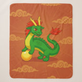 Couverture Sherpa Dragon Chinois Vert sur Fond Rouge (Devant)