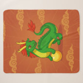 Couverture Sherpa Dragon Chinois Vert sur Fond Rouge (Devant (Horizontal))