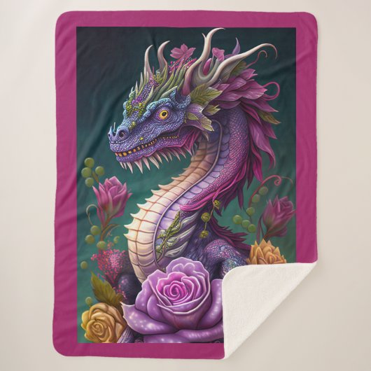 Couverture Sherpa Dragon et Fleurs (Devant)
