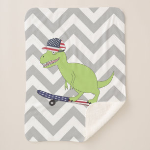 Couverture Sherpa Drapeau américain Dinosaure Skate