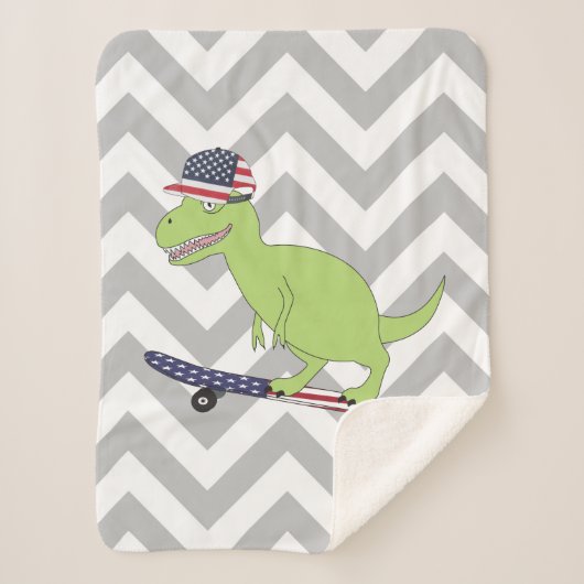 Couverture Sherpa Drapeau américain Dinosaure Skate (Devant)