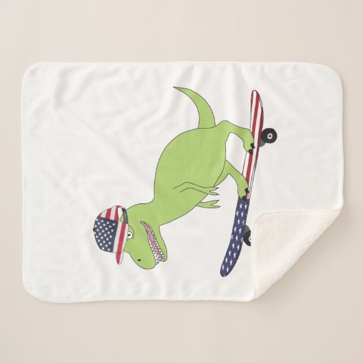 Couverture Sherpa Drapeau américain Dinosaure Skate (Devant (Horizontal))
