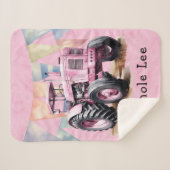Couverture Sherpa Drapeau rose Tracteur Aquarelle fille Baby shower (Devant (Horizontal))