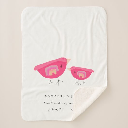 Couverture Sherpa Drawn Rainbow Pink Birdy Baby Birth Stat (Devant)