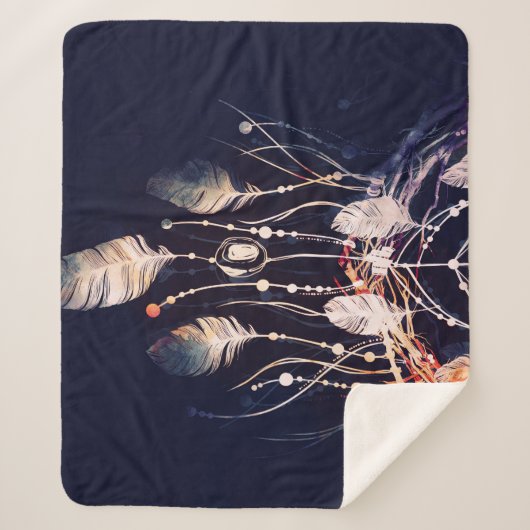 Couverture Sherpa Dreamcatcher, branches, style boho, art numérique. (Devant)