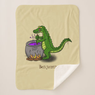 Couverture Sherpa Drôle alligator vert cuisine dessin animé