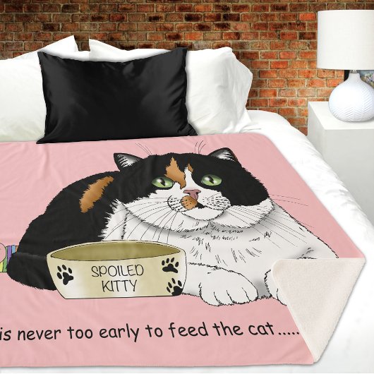 Couverture Sherpa Drôle Chat Tacheté Gâté Nourrir Rose