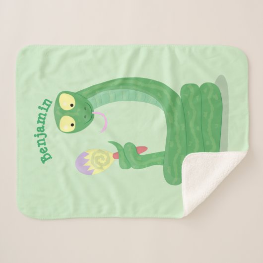 Couverture Sherpa Drôle serpent vert avec caricature maraca (Devant (Horizontal))
