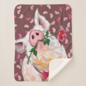 Couverture Sherpa Drôle Sherpa Blanket Porc à mâcher avec Rose (Devant)