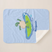 Couverture Sherpa Drôle tortue vague de surf dessin animé (Devant (Horizontal))