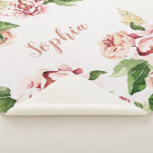 Couverture Sherpa Dusty rose Peony Floral Fille Nom bébé (3/4)