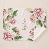 Couverture Sherpa Dusty rose Peony Floral Fille Nom bébé (Devant (Horizontal))