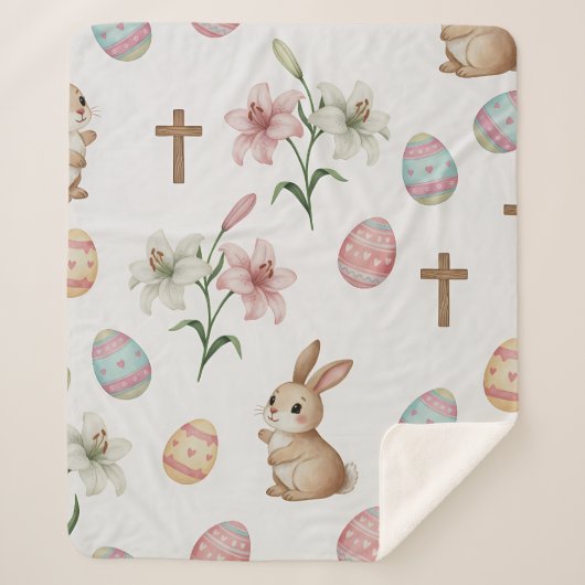 Couverture Sherpa Easter Whimsy – Seamless Bunny & Lily Pattern (Devant)