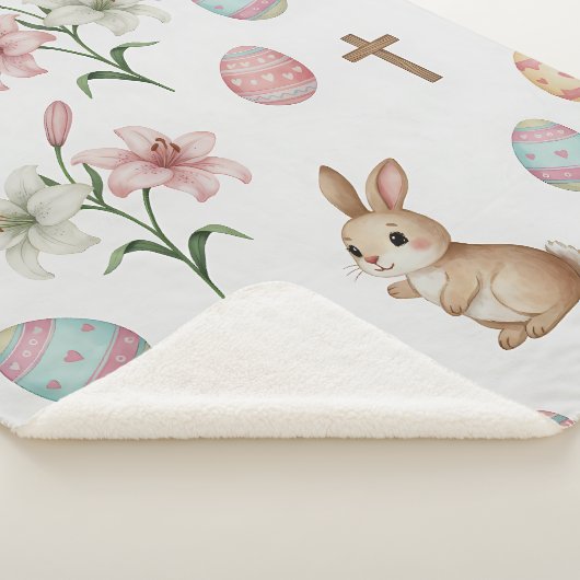 Couverture Sherpa Easter Whimsy – Seamless Bunny & Lily Pattern (3/4)