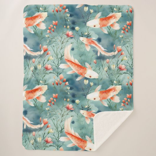 Couverture Sherpa Eaux tranquilles : Aquarelle Koi Motif de poissons (Devant)