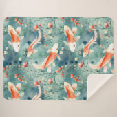 Couverture Sherpa Eaux tranquilles : Aquarelle Koi Motif de poissons (Devant (Horizontal))