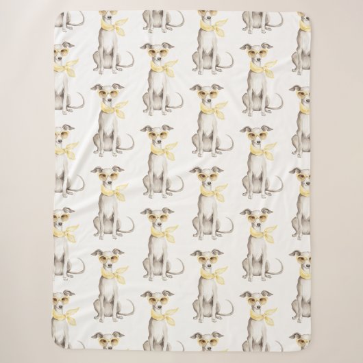 Couverture Sherpa Écharpe Jaune Clair Anniversaire Chien Blanc (Devant)